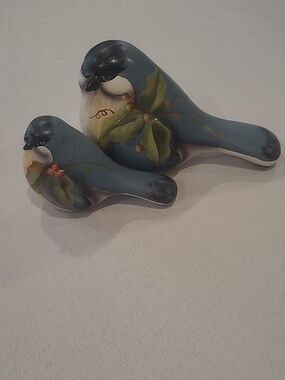 Pair of Hand-painted Resin "Mistletoe Birds."